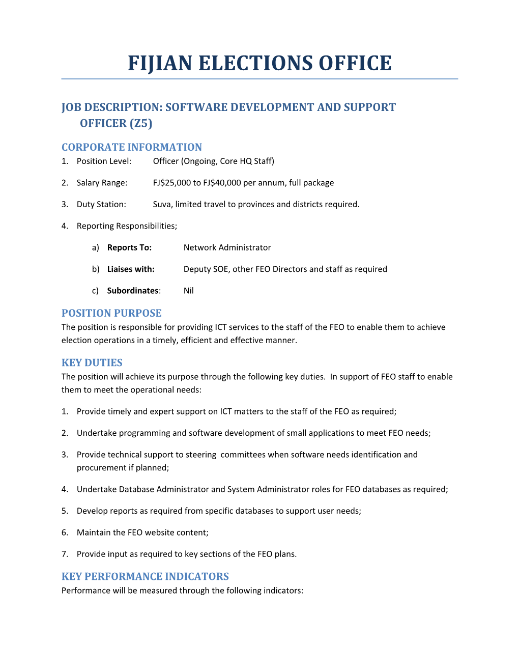 Job Description: Software Development and Support Officer (Z5)