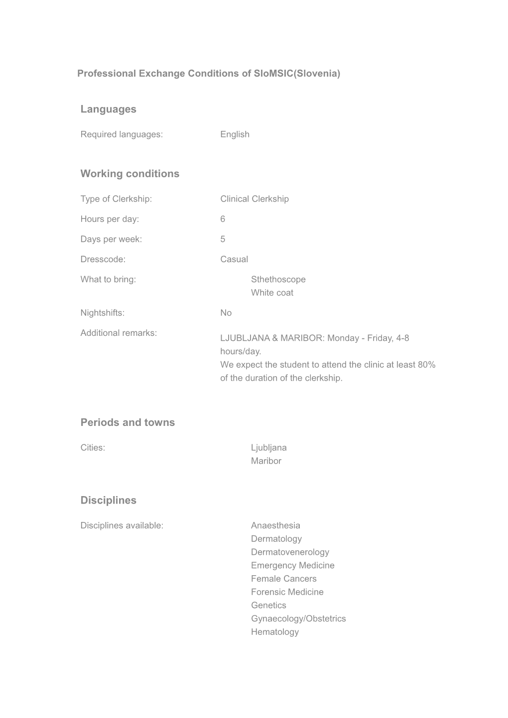 Professional Exchange Conditions of Slomsic(Slovenia)