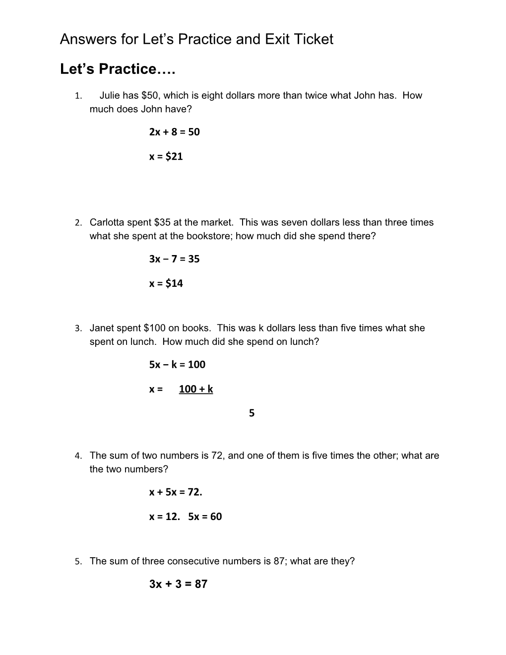 Answers for Let S Practice and Exit Ticket