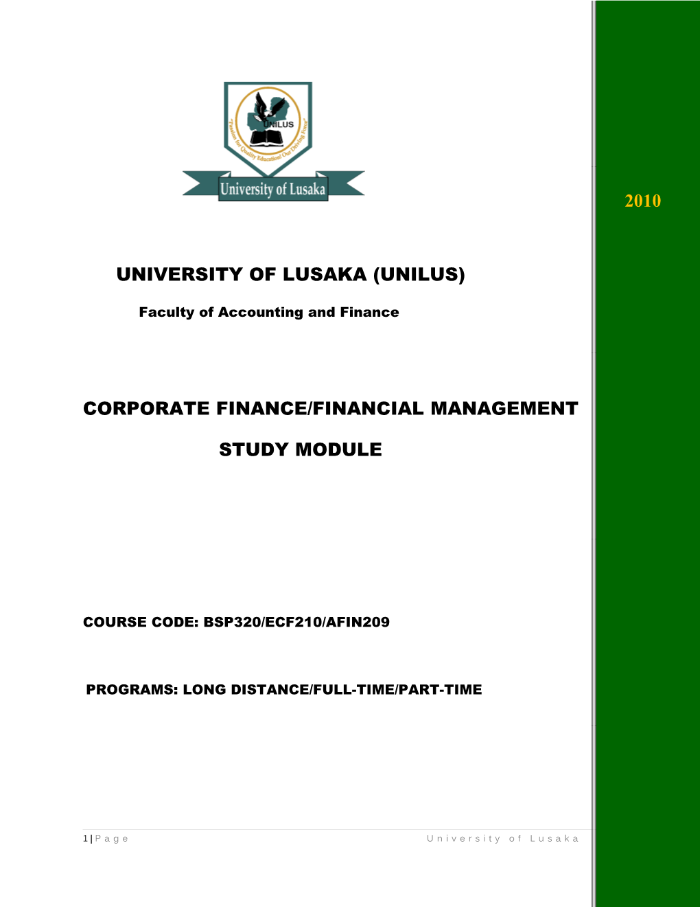 Corporate Finance/Financial Management