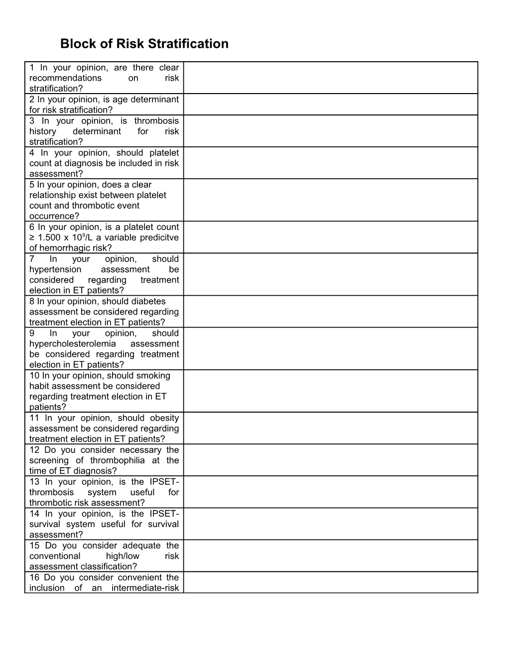 Block of Risk Stratification