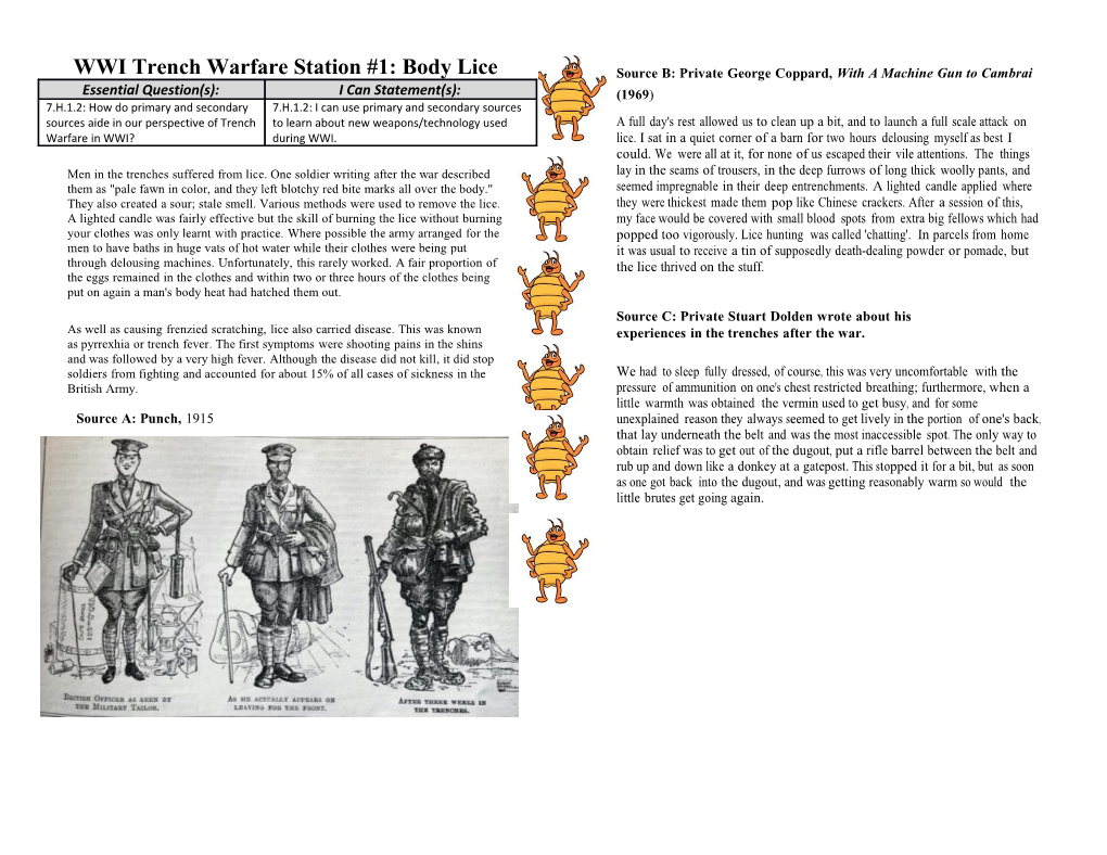 WWI Trench Warfare Station #1: Body Lice