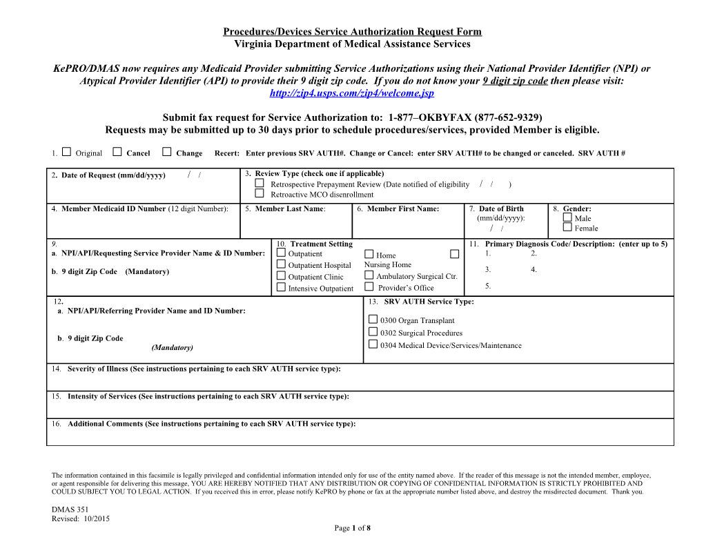 Procedures/Devices Service Authorization Request Form