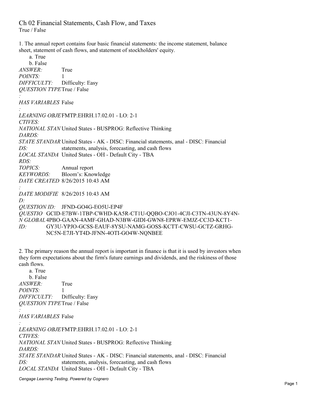 Ch 02 Financial Statements, Cash Flow, and Taxes