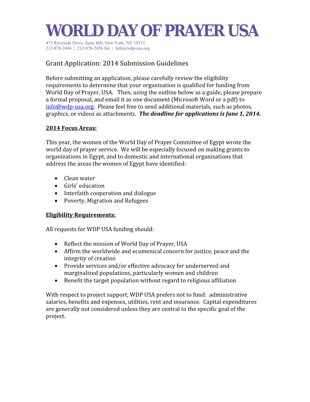 Grant Application: 2014 Submission Guidelines