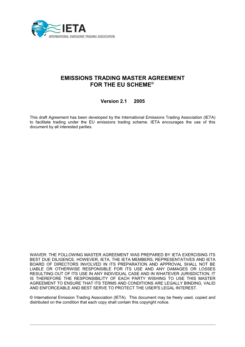 Emissions Trading Master Agreement for the Eu Scheme