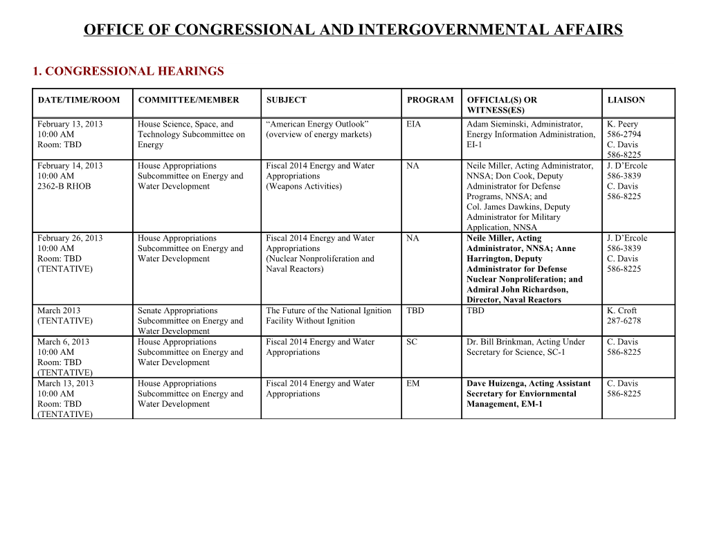 DOE FY 2014 Congressional Hearings