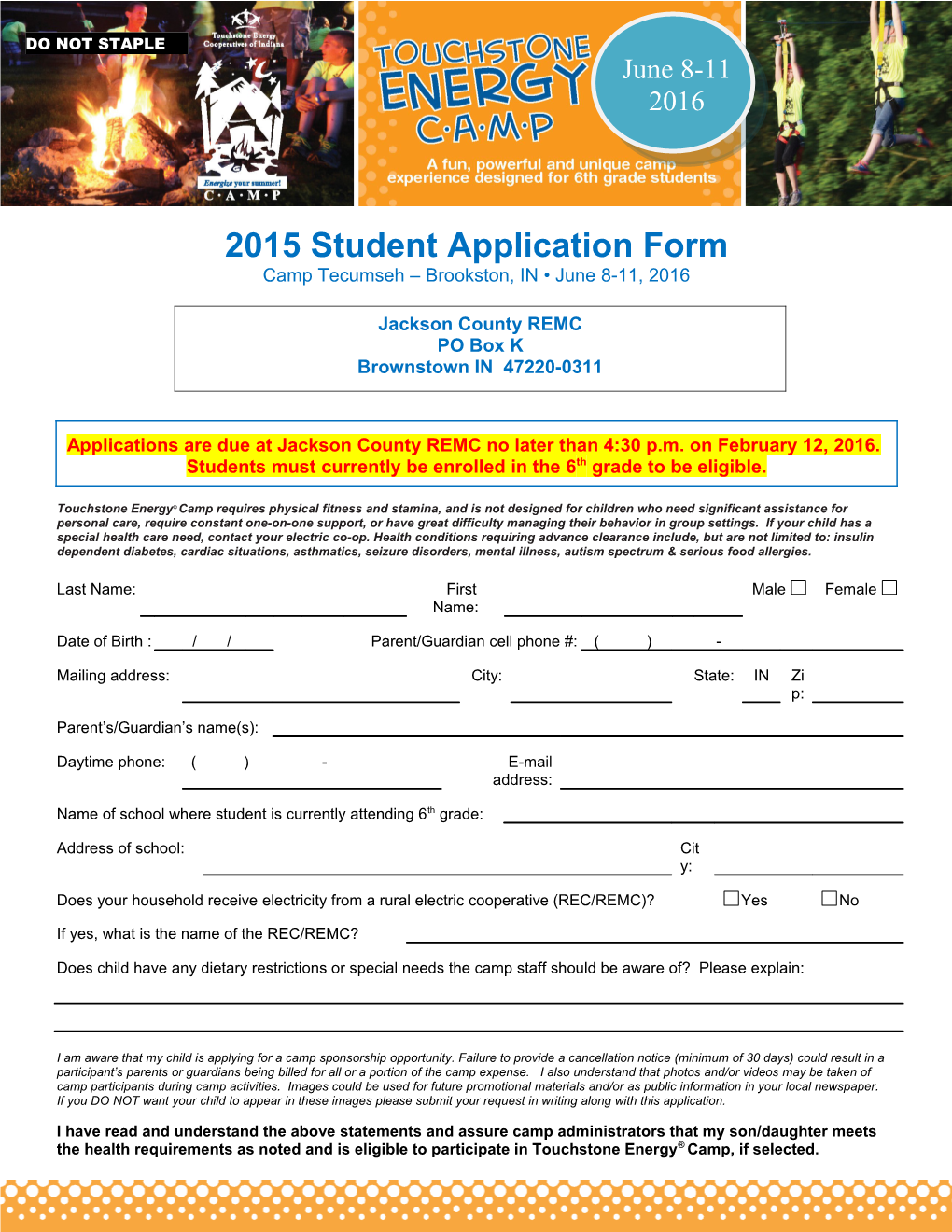 2015 Student Application Form