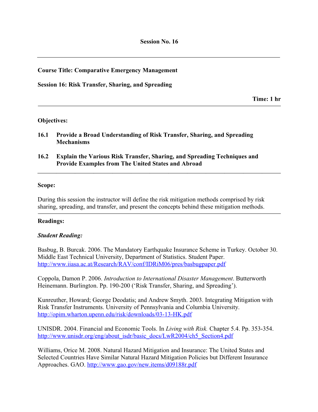 Course Title: Comparative Emergency Management s3