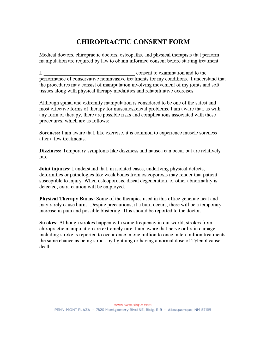 Chiropractic Consent Form