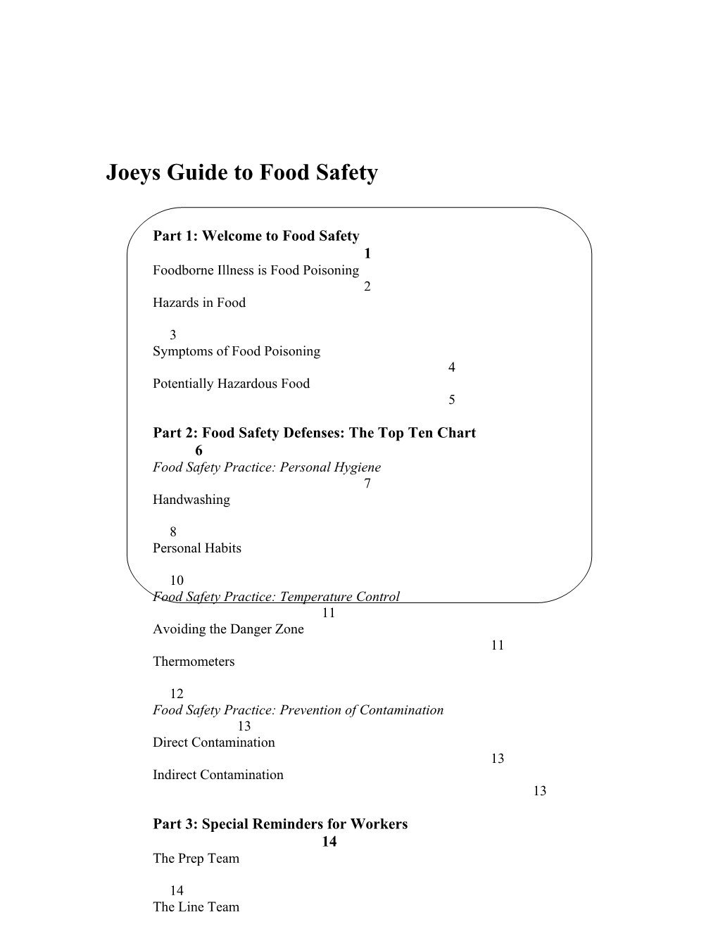 Joeys Guide to Food Safety