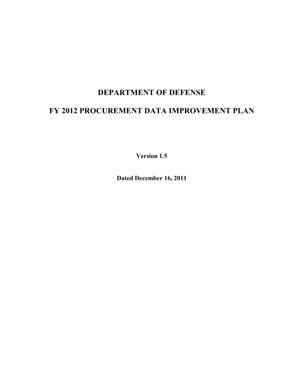 Fy 2012 Procurement Data Improvement Plan