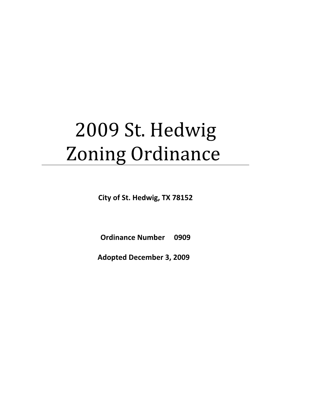 2009 St. Hedwig Zoning Ordinance