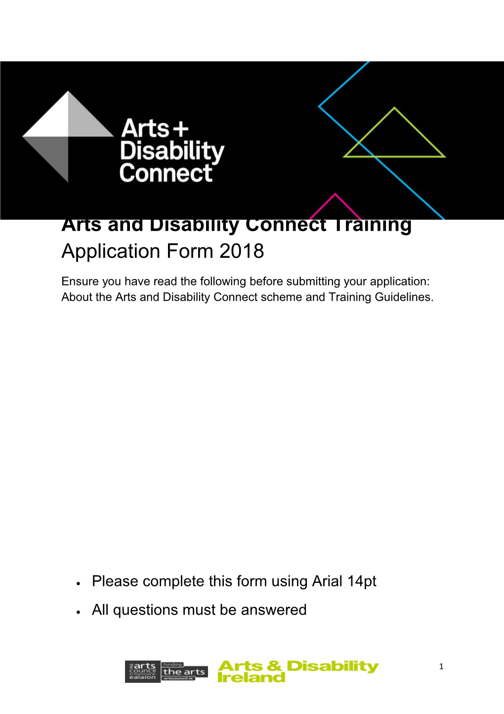 Arts and Disability Connect Training Application Form 2018