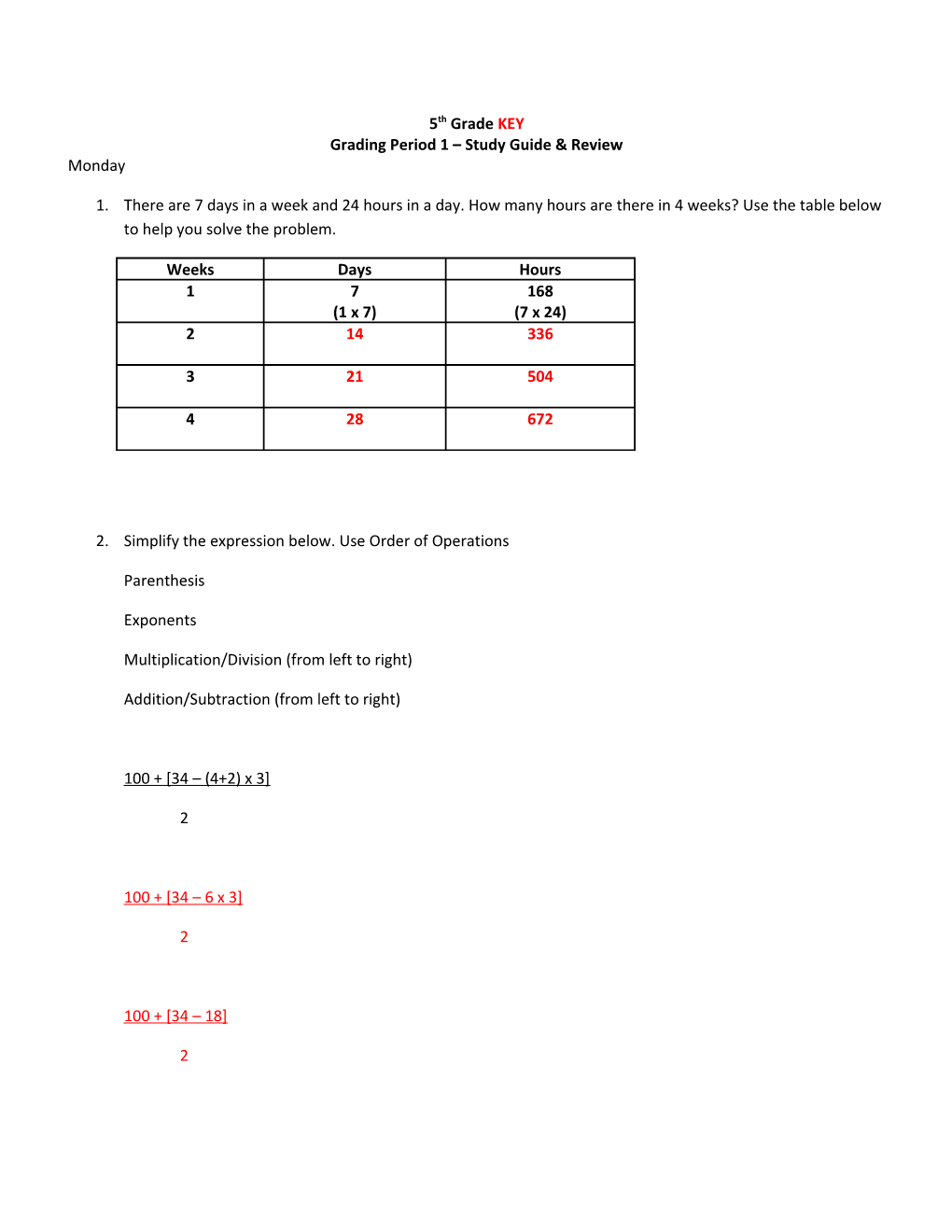 Grading Period 1 Study Guide & Review