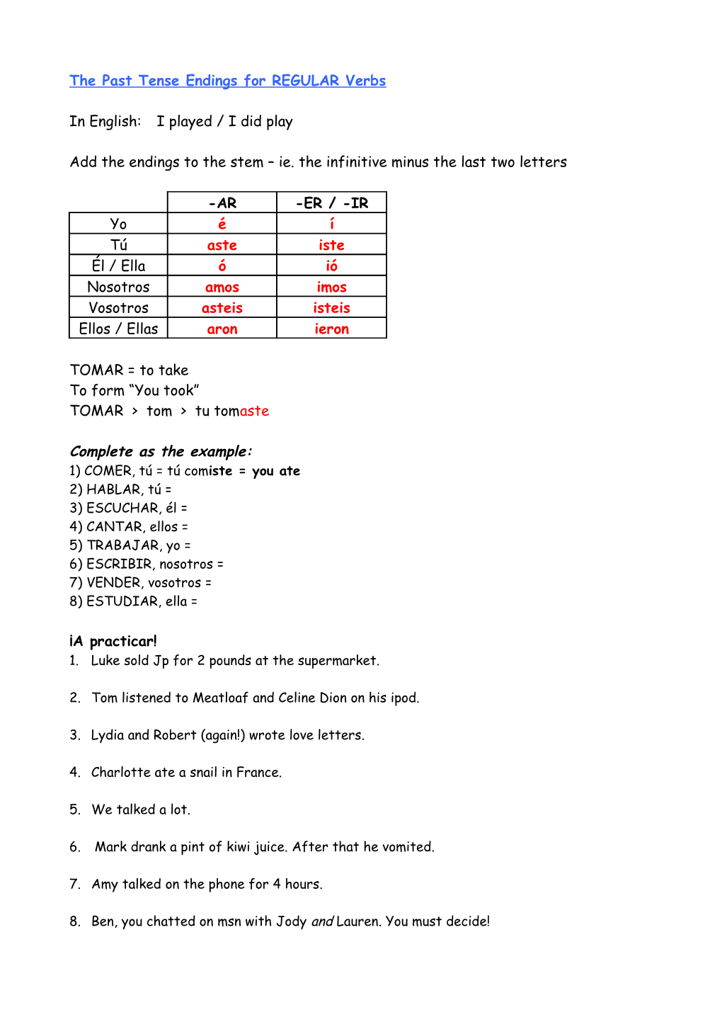 The Past Tense Endings