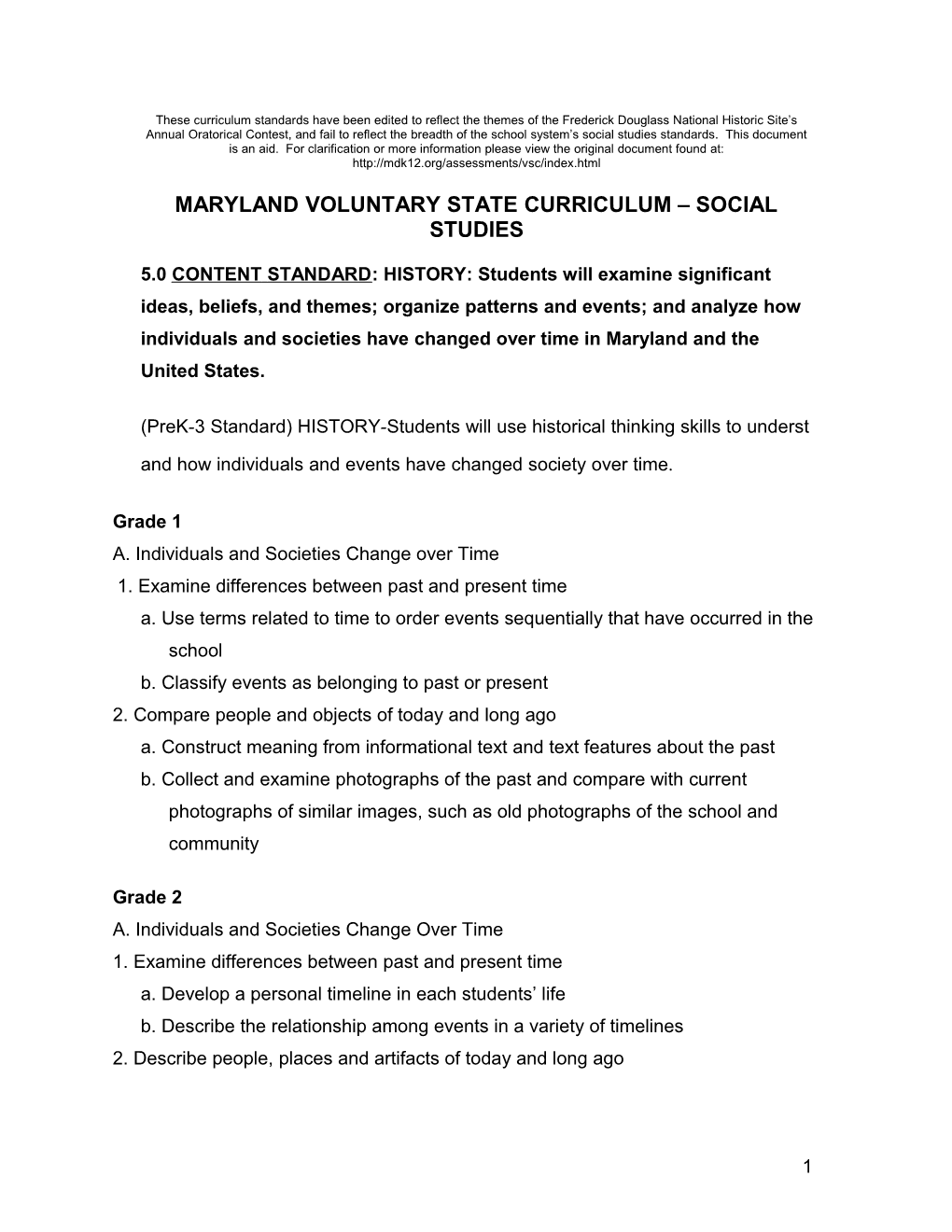 VOLUNTARY STATE CURRICULUM SOCIAL STUDIES Pre-K Grade 3 VSC Prek-3 Social Studies Copyright