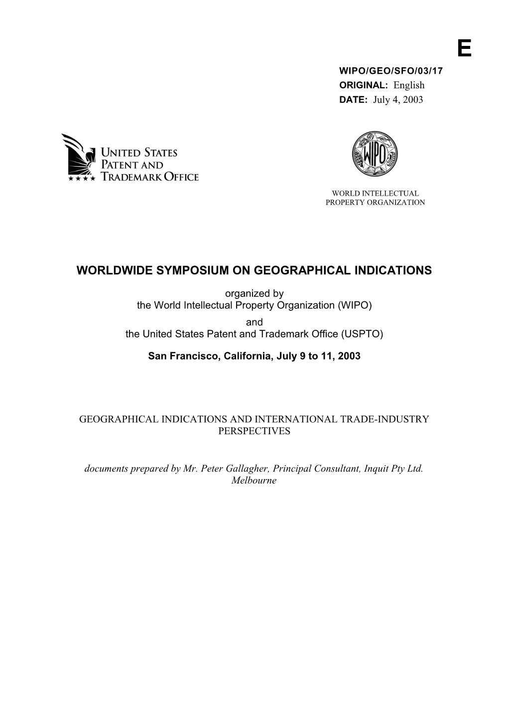 WIPO/GEO/SFO/03/17: Geographical Indications and International Trade-Industry Perspectives