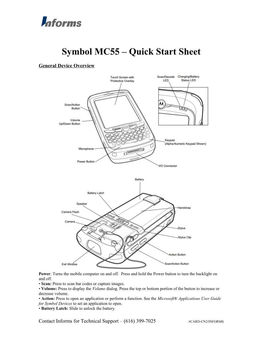 Symbol MC55 Quick Start Sheet