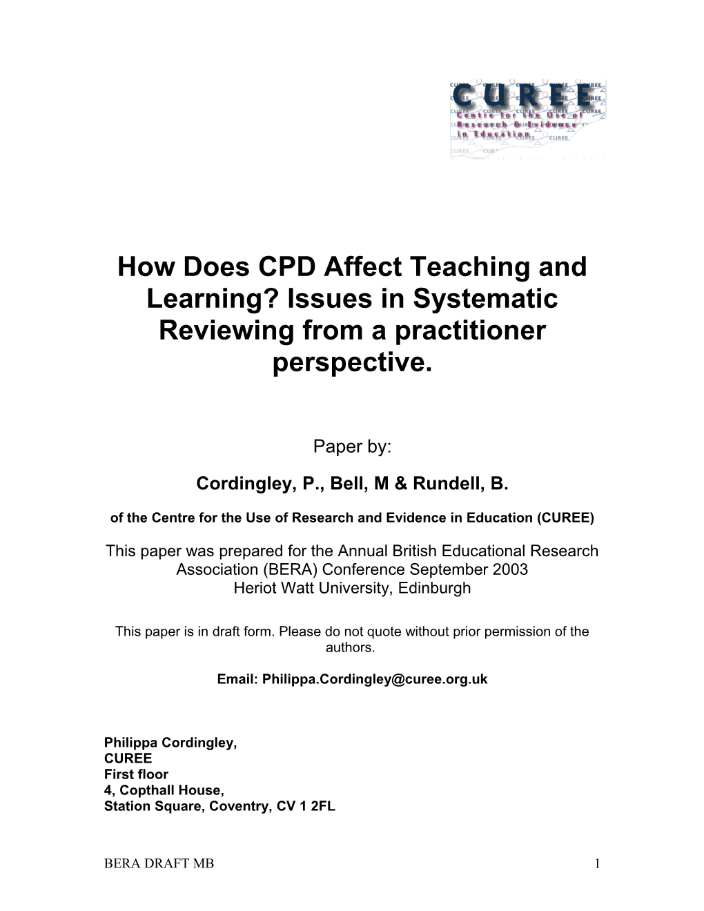How Does CPD Affect Teaching and Learning