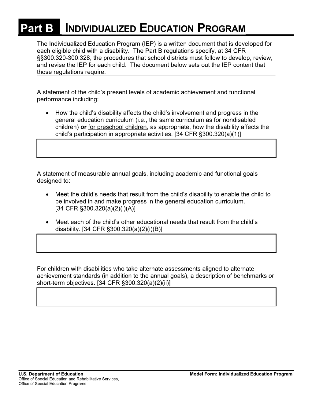 IDEA 2004 Model Form: Part B Individualized Education Program (MS Word)