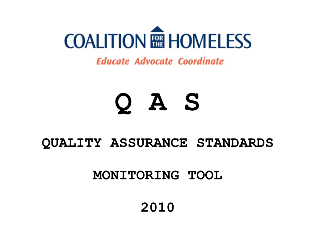 Quality Assurance Standards Monitoring Tool Procedures