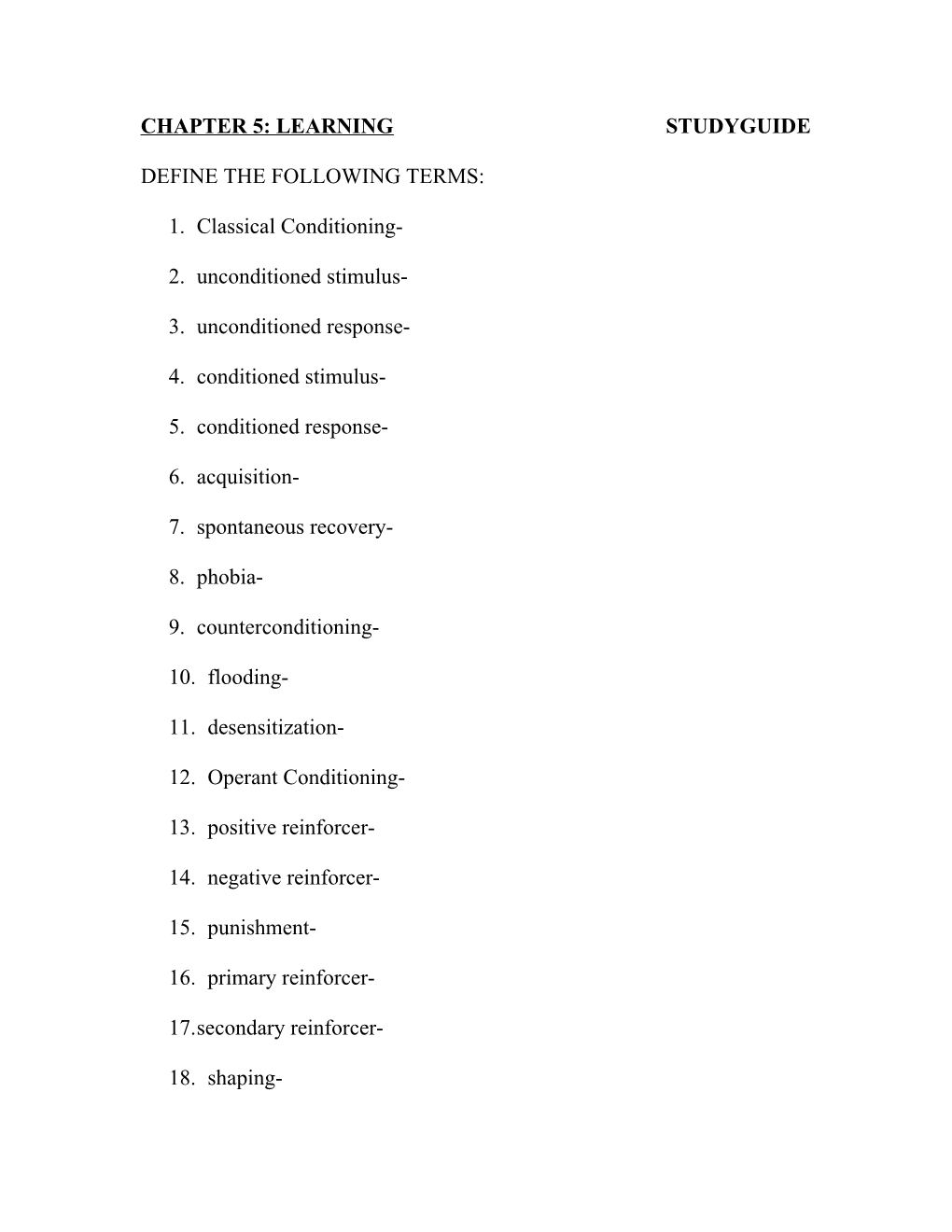 Chapter 5: Learning Studyguide