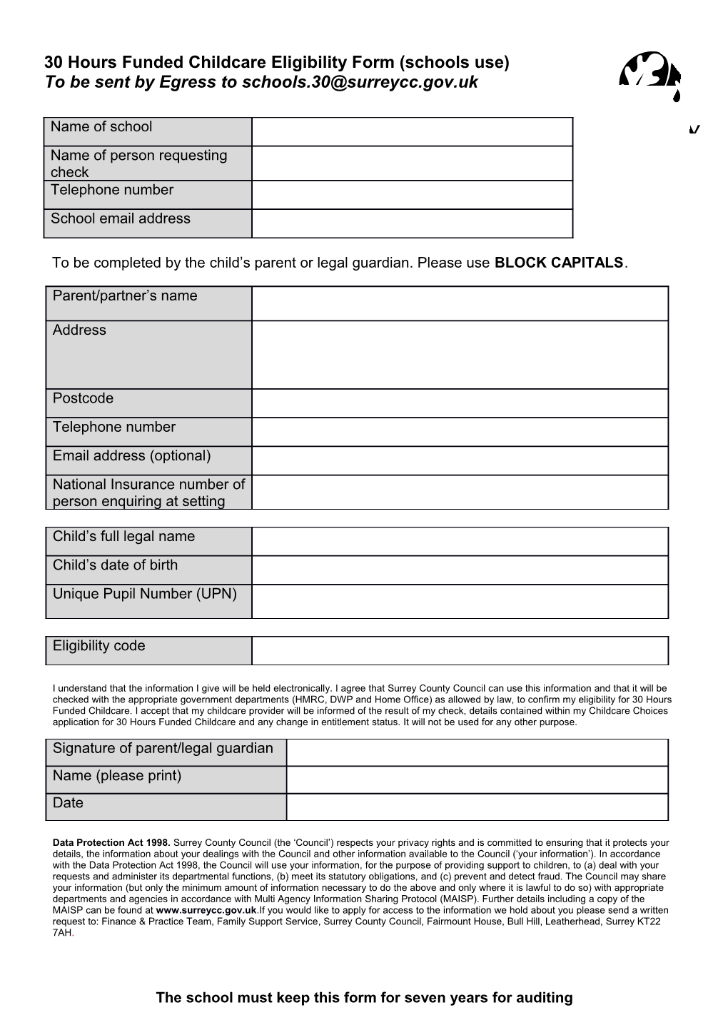 Nursery Education Grant Parental Registration Form