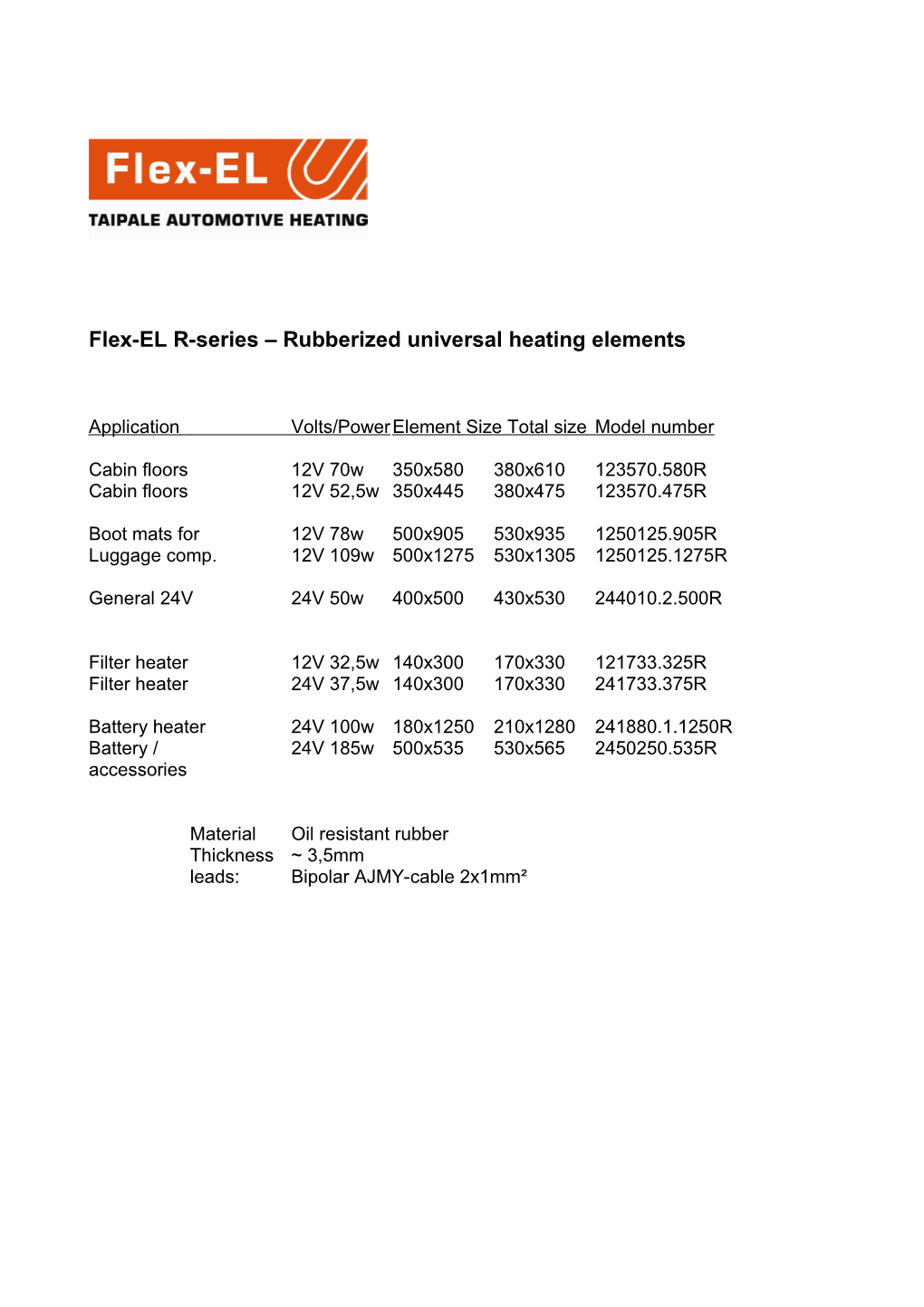 Flex-EL R-Series Rubberized Universal Heating Elements