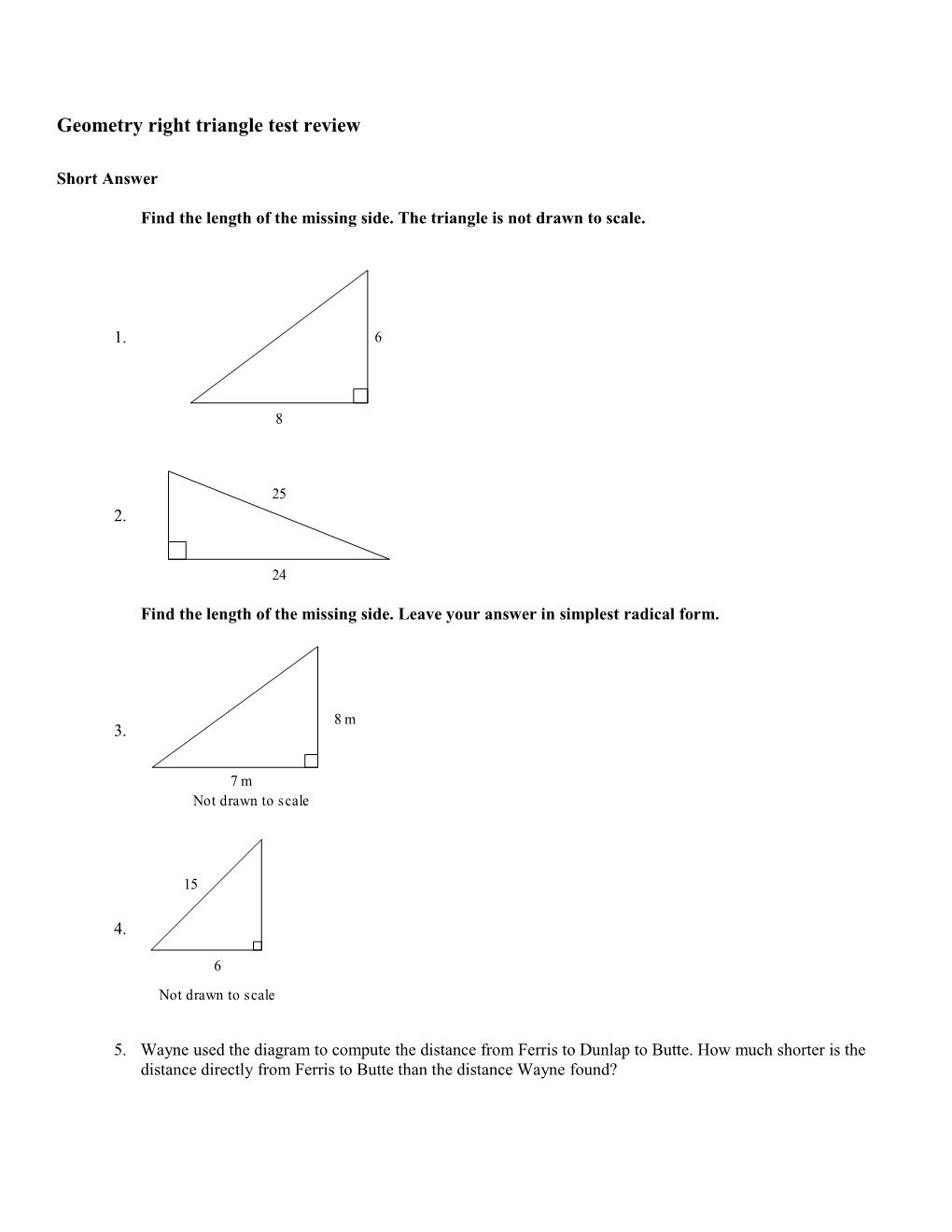 Geometry Right Triangle Test Review