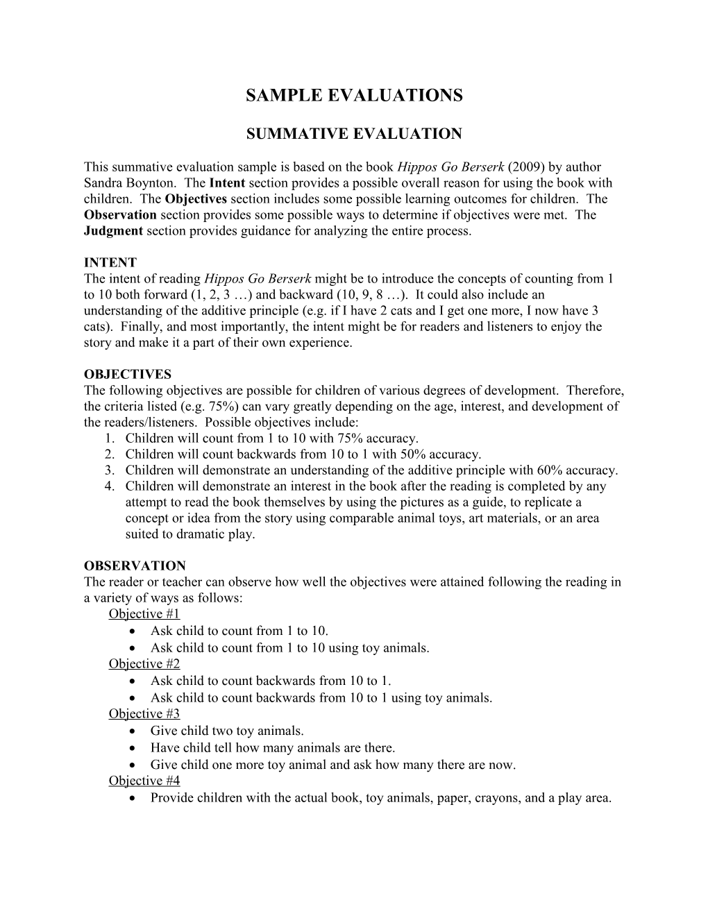 H1 Sample Summative Evaluation