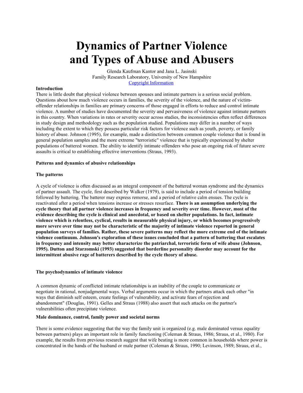 Dynamics of Partner Violence