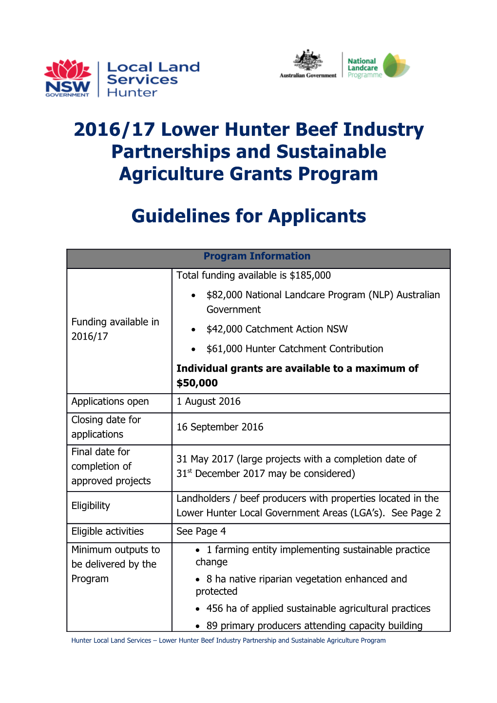 2016/17 Lower Hunter Beef Industry Partnerships and Sustainable Agriculture Grants Program
