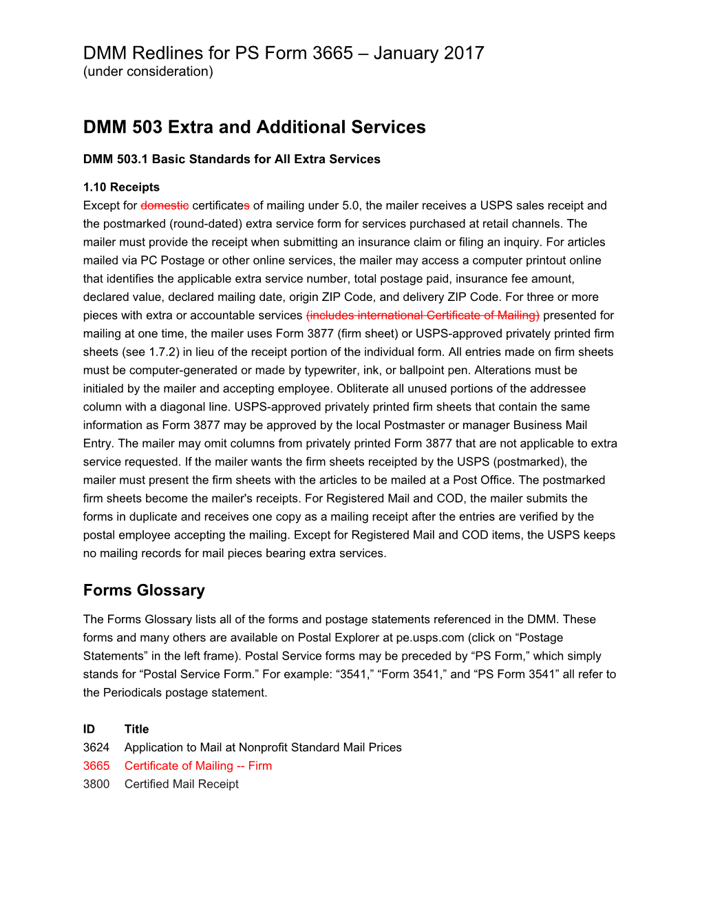DMM 503.1 Basic Standards for All Extra Services