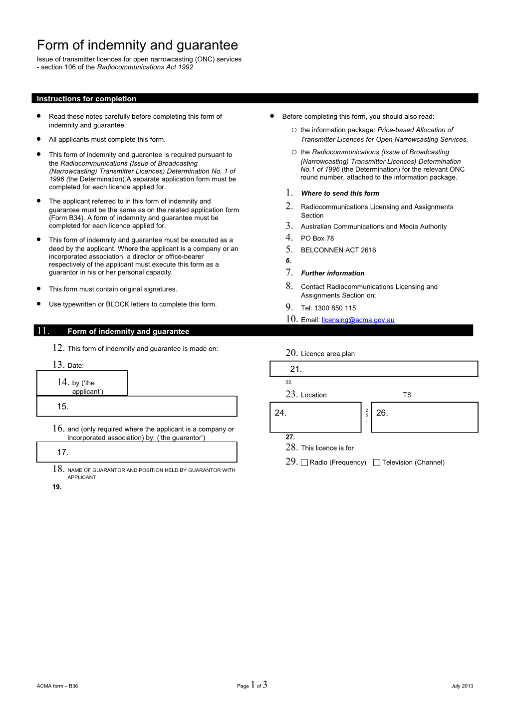 B36 - ONC Indemnity and Guarantee