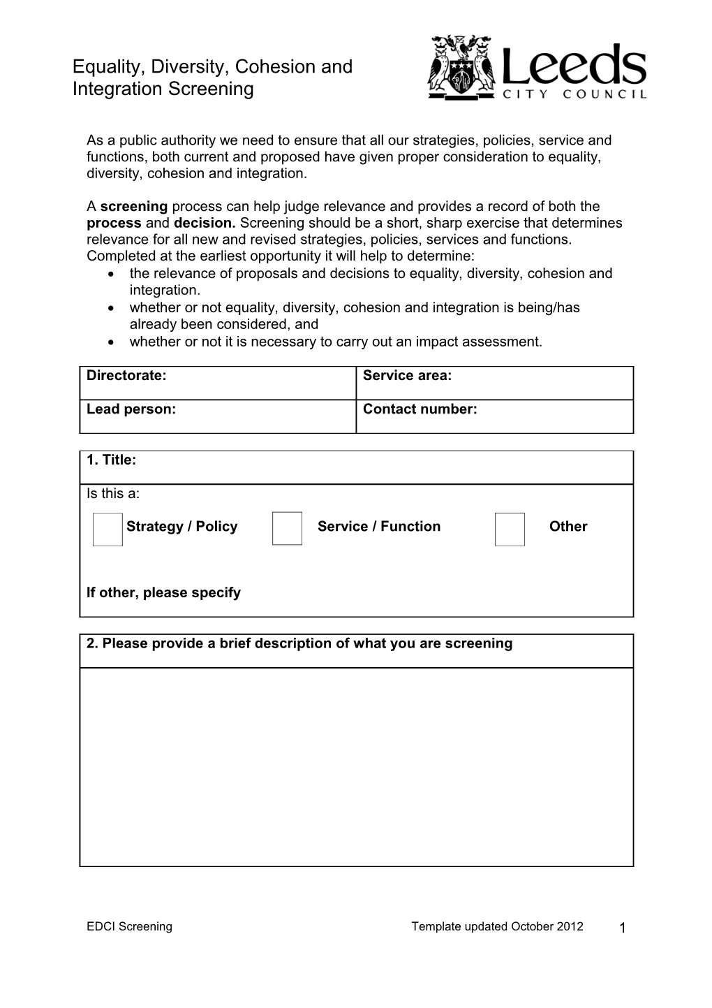 Impact Assessment Screening Form