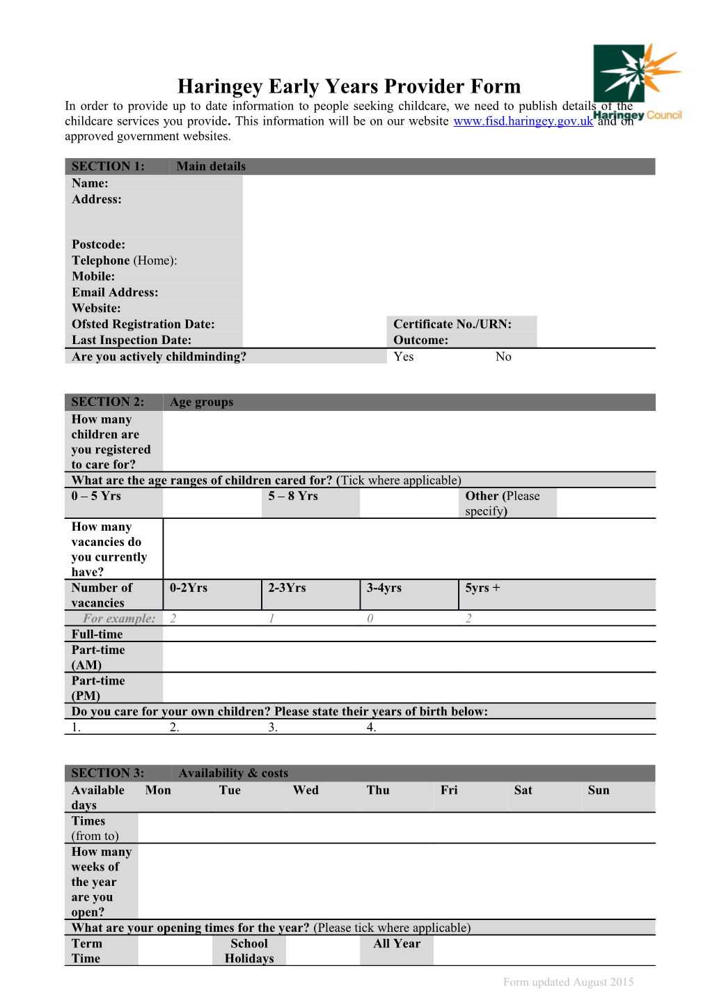 CM Provider Form 2015