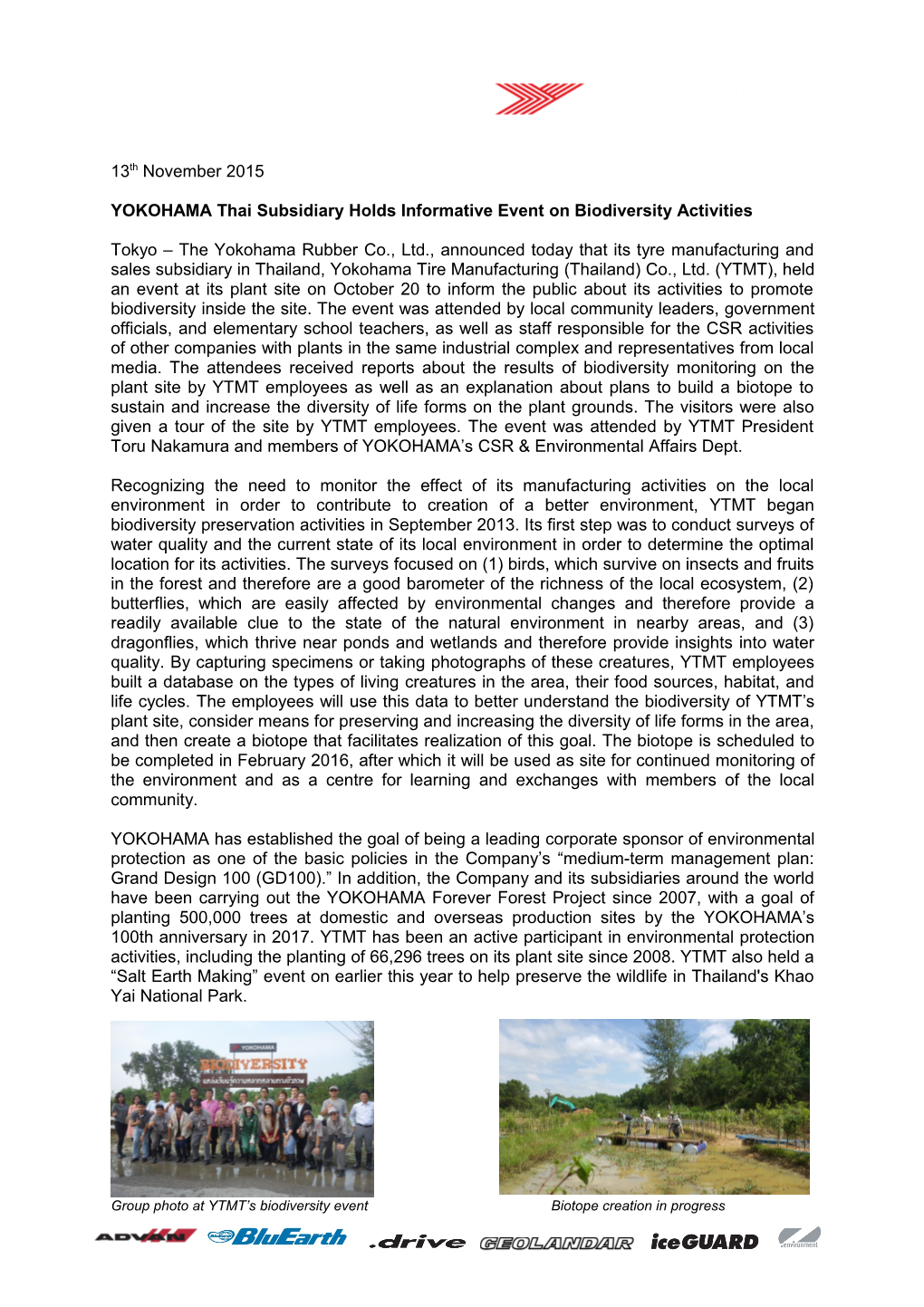 YOKOHAMA Thai Subsidiary Holds Informative Event on Biodiversity Activities