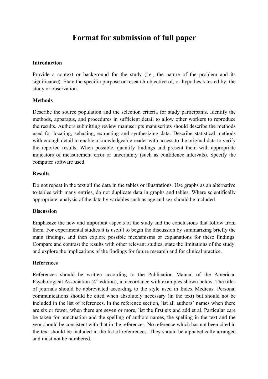 Format for Submission of Full Paper