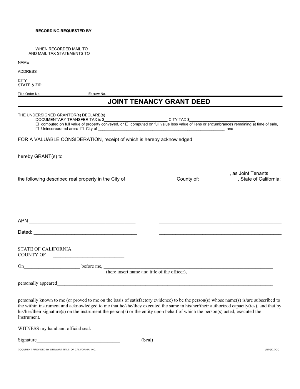 Joint Tenancy Grant Deed