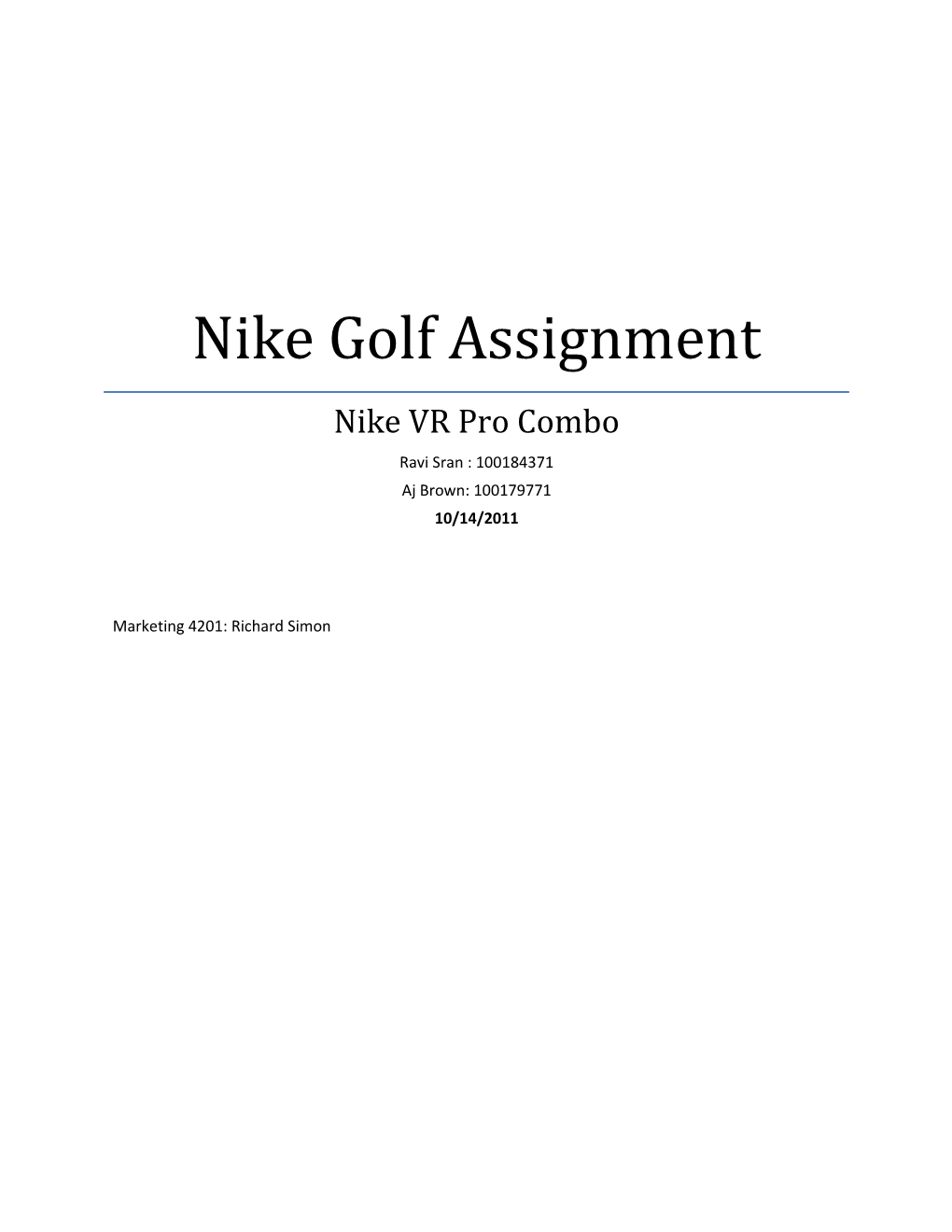 Nike Golf Assignment