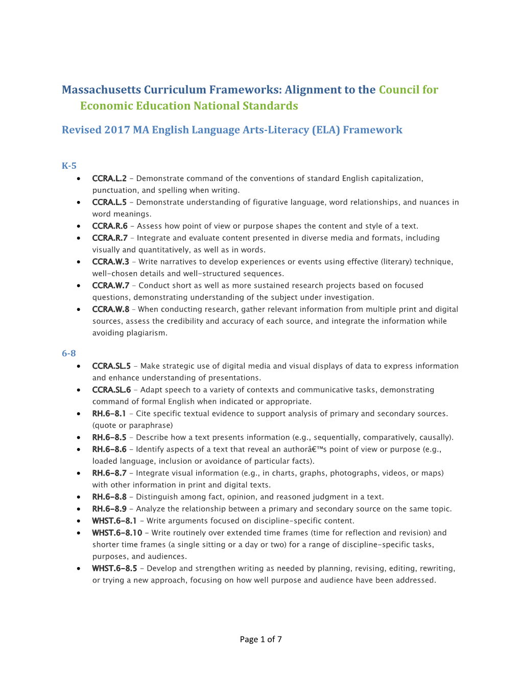 BESE April 2017: Item 6 MA ELA and Math Alignment to CEE