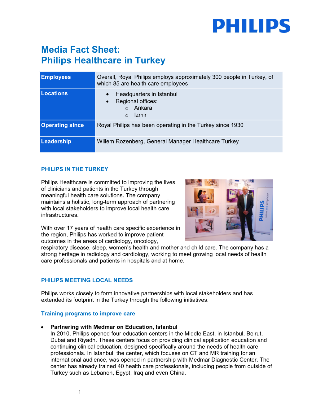 Media Fact Sheet: Philips Healthcare in Turkey