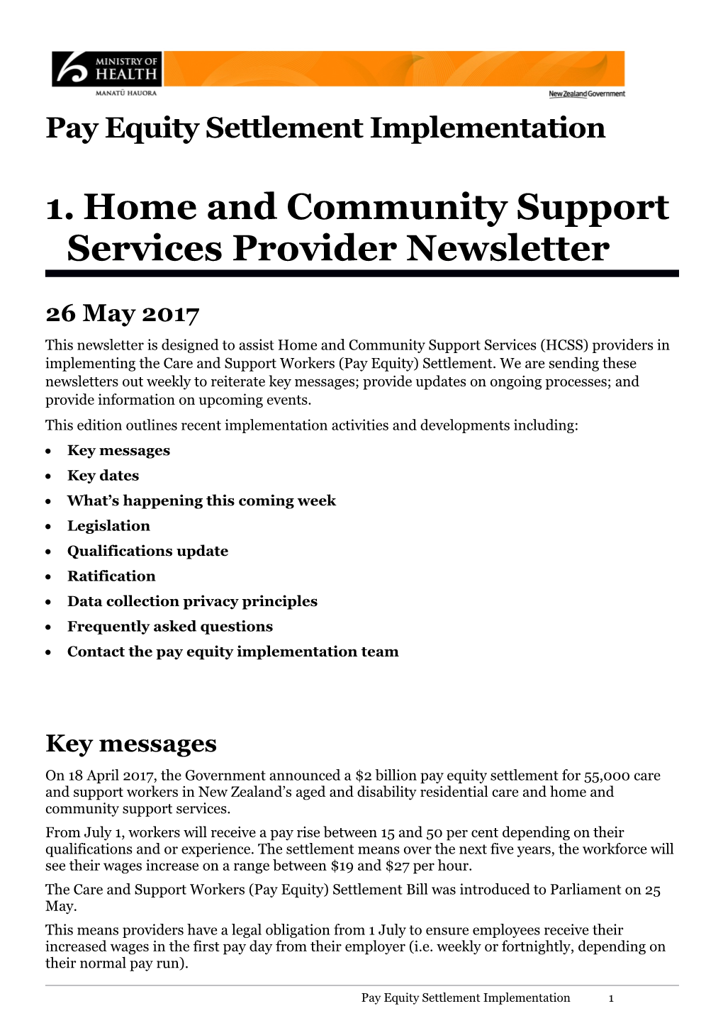 Home and Community Support Services Provider Newsletter: 26 May 2017
