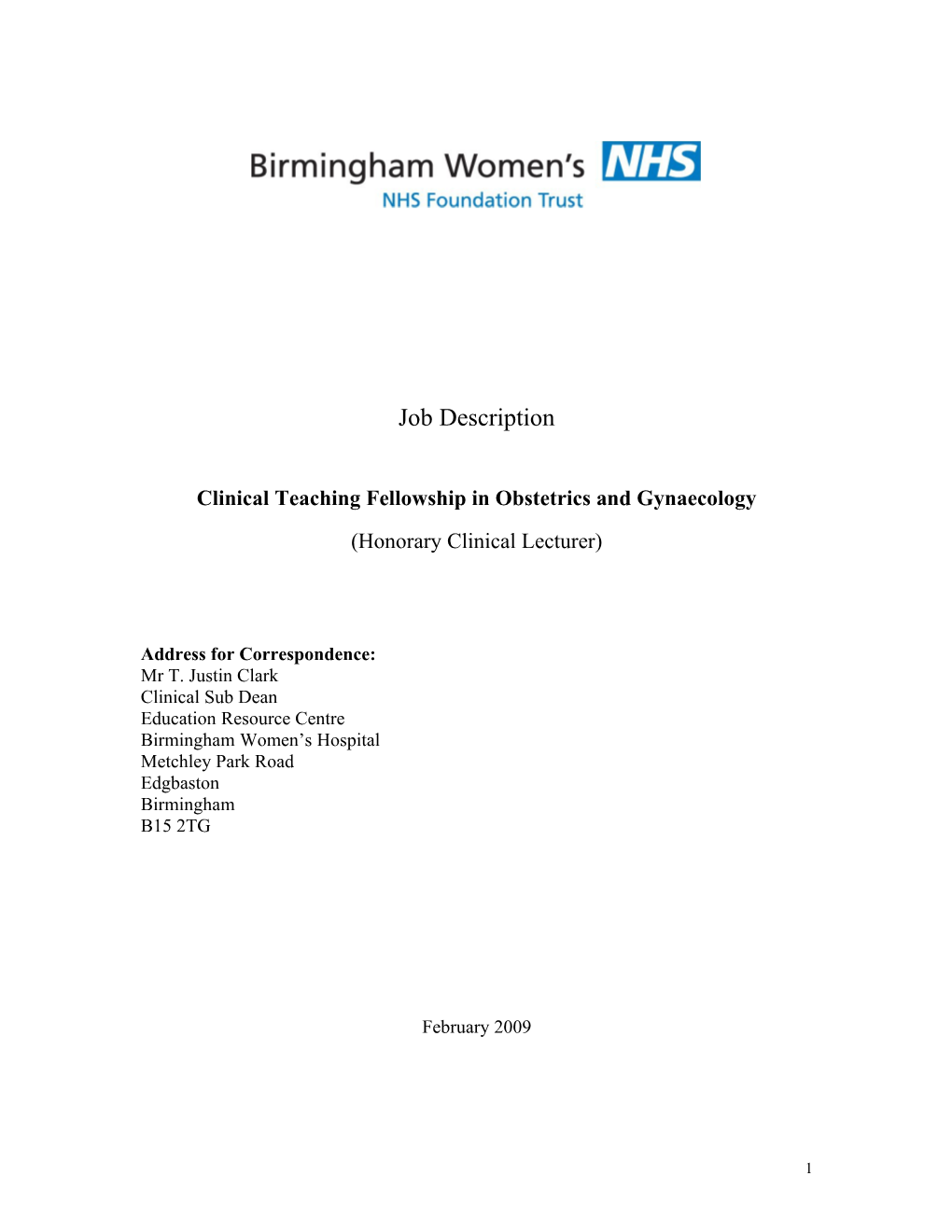 Clinical Teaching Fellowship in Obstetrics and Gynaecology