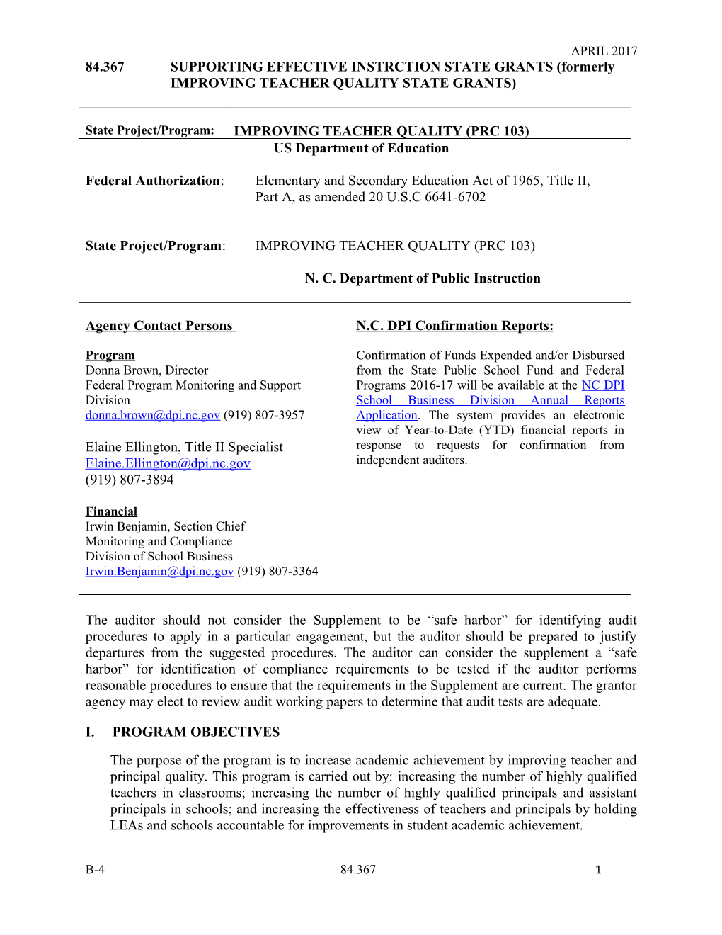 Improving Teacher Quality (PRC 103)