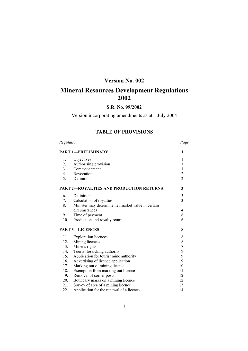 Mineral Resources Development Regulations 2002