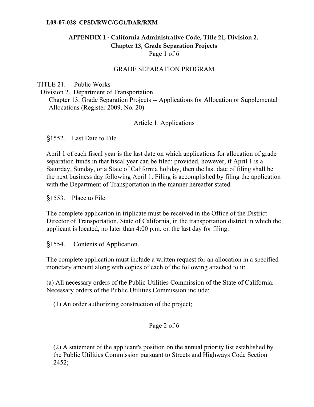 APPENDIX 1 - California Administrative Code, Title 21, Division 2