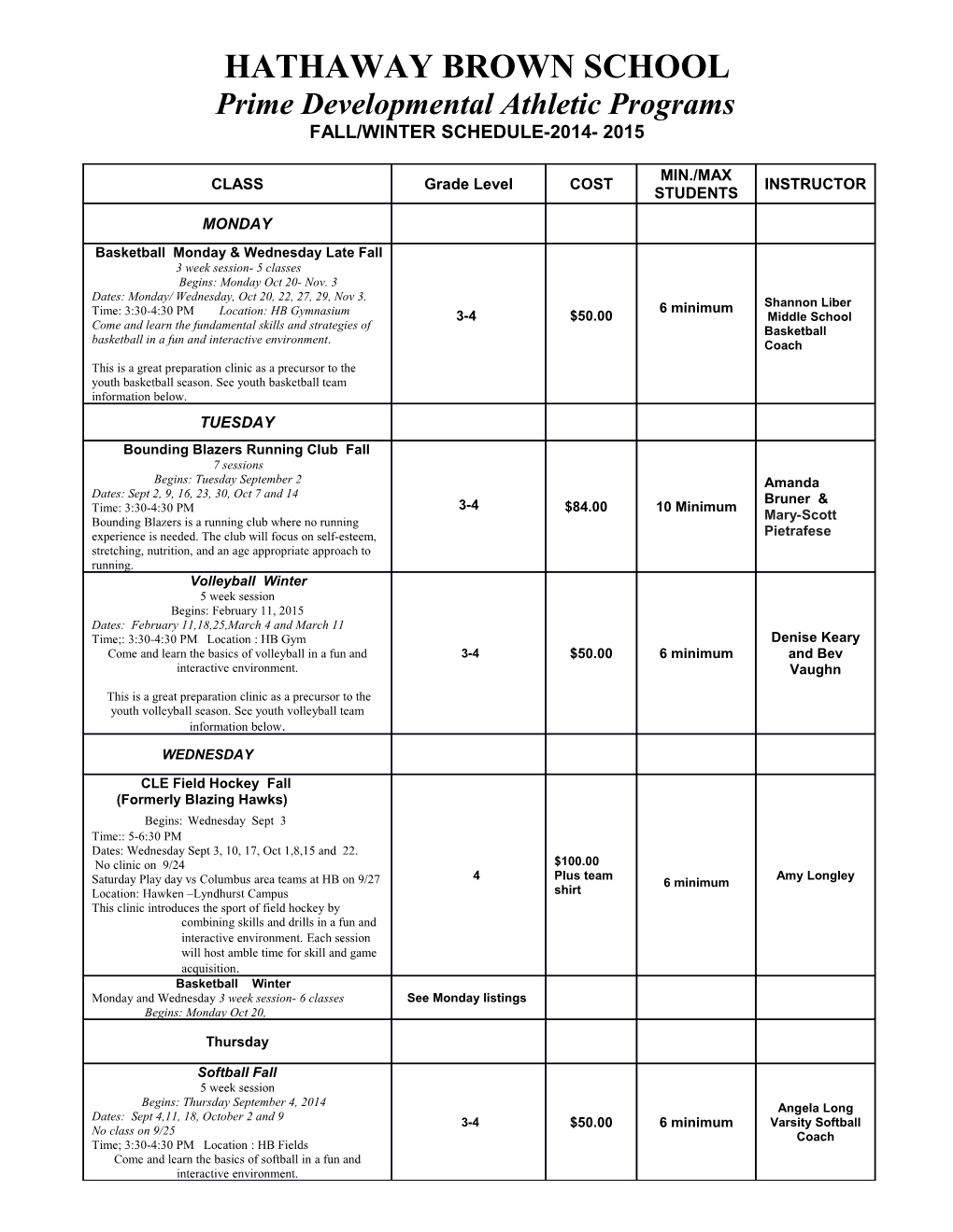 Prime Developmental Athletic Programs