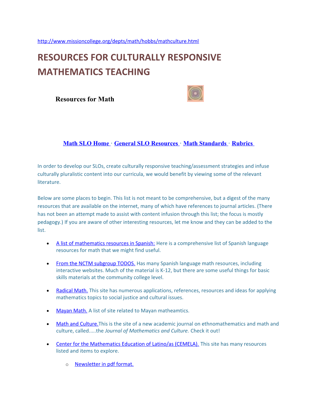 Resources for Culturally Responsive Mathematics Teaching